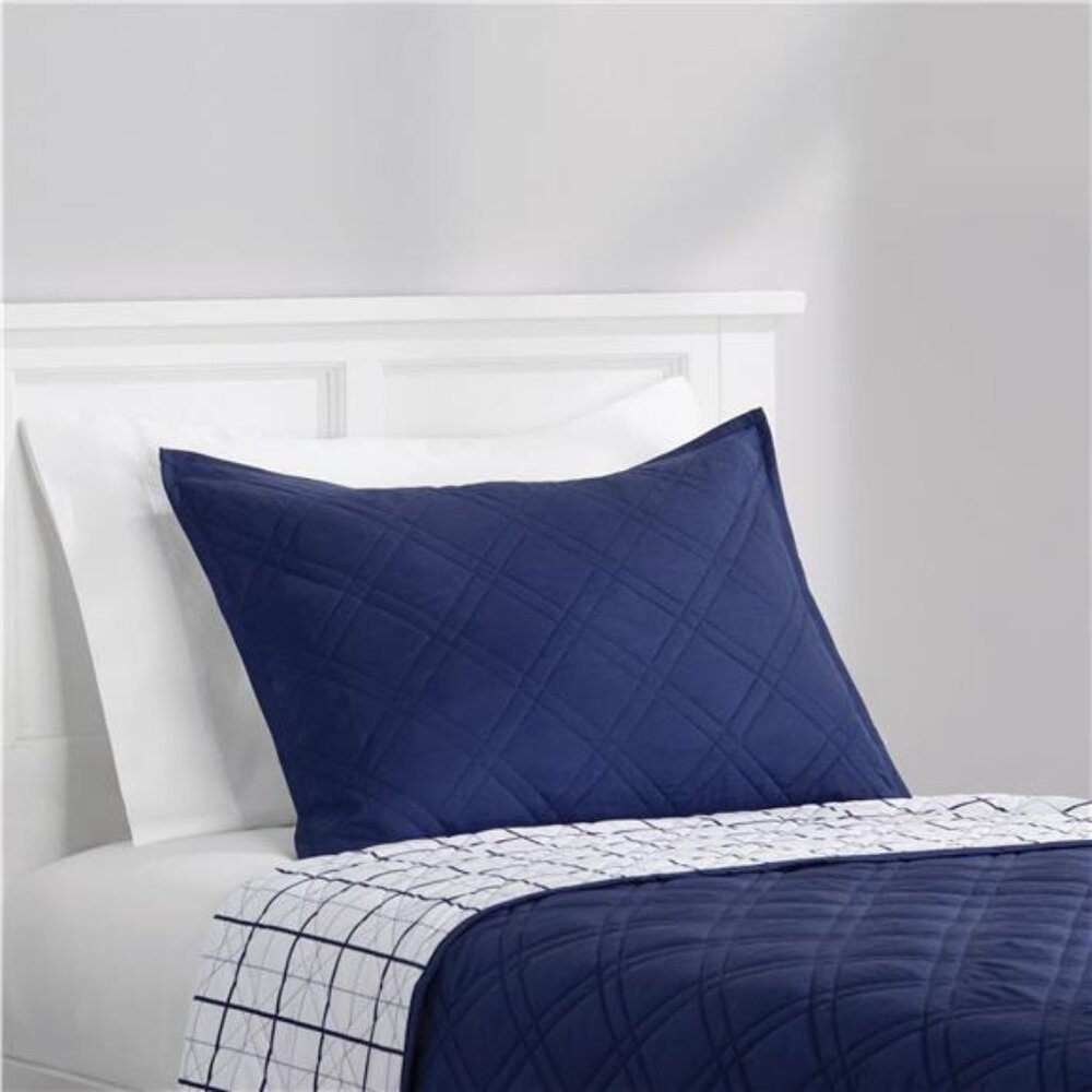 Standard Pillow Sham - Soft Microfiber Blue Plaid, Decorative Bed 1 Piece 20x26